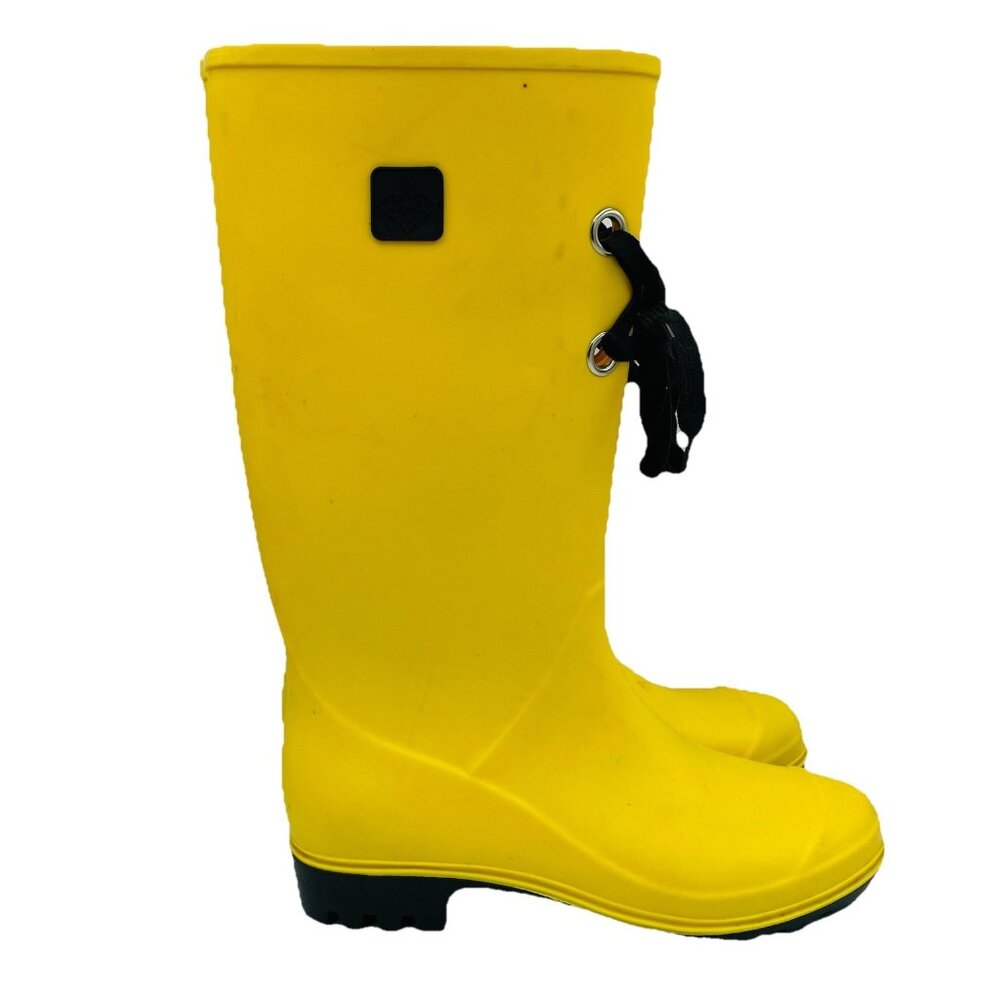 DAV Däv Rain Boots Womens Size 7 Yellow Waterproof Shoe Gardening Lace Up Heeled